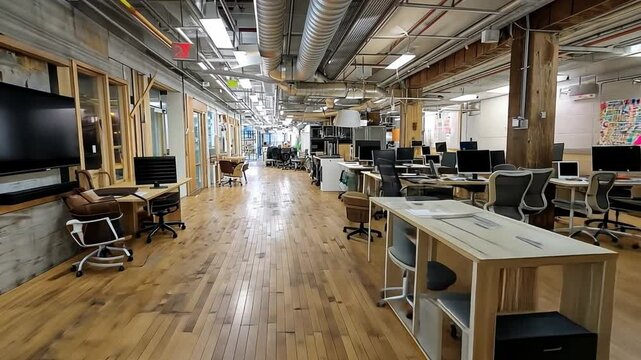 Modern Workspace: An expansive, modern office space boasts an open layout, natural light, and a collaborative atmosphere. The image evokes a sense of innovation and productivity. 