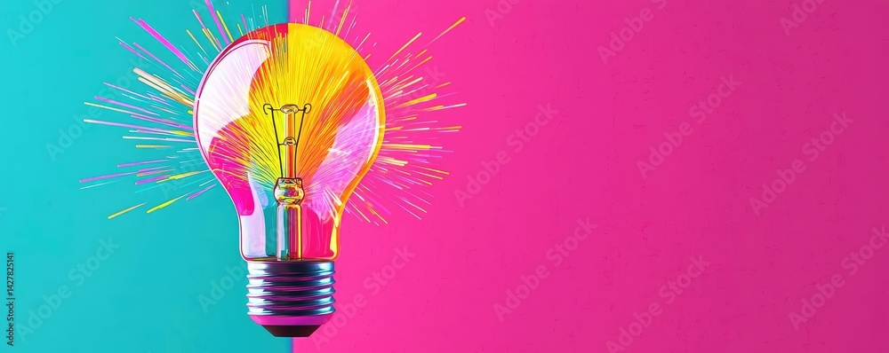 Aufkleber explosion of lightbulb with creative invention impact concept. colorful light bulb glowing brightly 