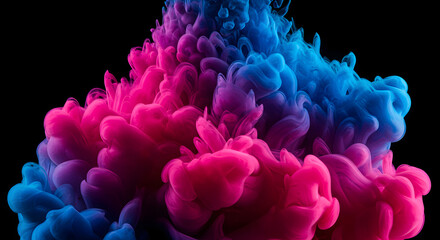 Abstract Swirl Of Pink And Blue Paint Mixing On Black Background