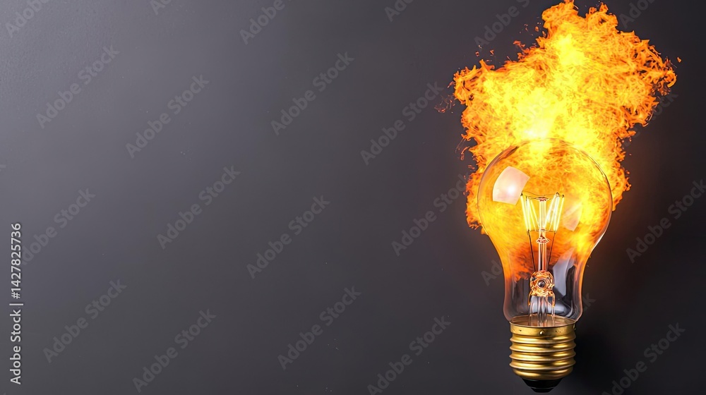 Poster explosion of lightbulb in electric high-speed burst concept. a light bulb ignited with vibrant flame
