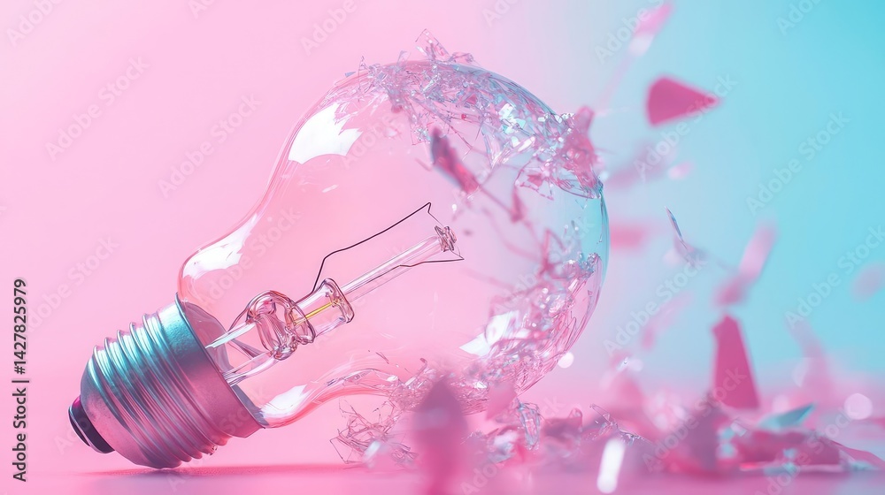 Poster explosion of lightbulb in electric high-speed burst concept. a shattered light bulb surrounded by co