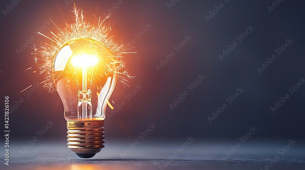 Aufkleber Explosion of lightbulb showing filament and invention concept. An illuminated light bulb generating sparks and creative ideas.