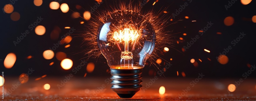 Poster explosion of lightbulb in electric high-speed burst concept. a glowing light bulb with sparks, symbo