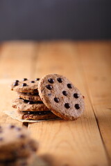 a stack of american choco chip cookies 