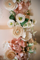 Blush Wedding Cake with Intricate Sugar Floral Detailing