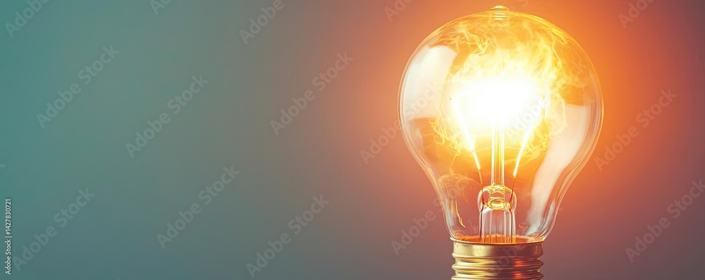 Poster explosion of lightbulb showing filament and invention concept. shining light bulb illuminating a dar