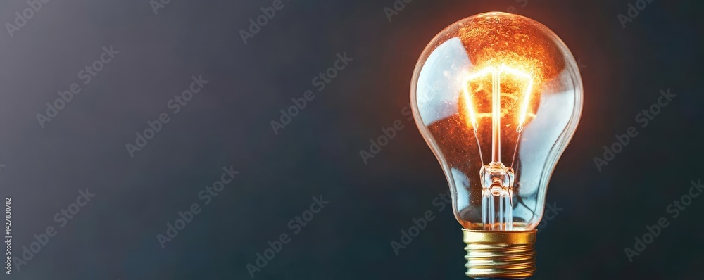 Poster Explosion of lightbulb showing filament and invention concept. Illuminated light bulb symbolizing innovation and creativity.