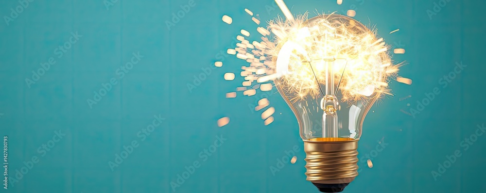 Poster explosion of lightbulb showing filament and invention concept. a creative light bulb sparks innovati