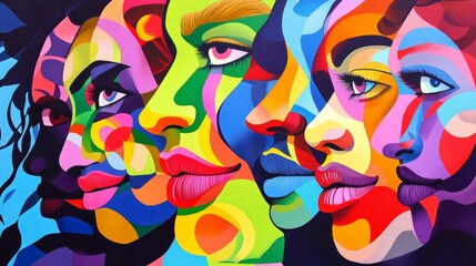 Obraz premium Vibrant abstract illustration of diverse faces representing all races in colorful harmony