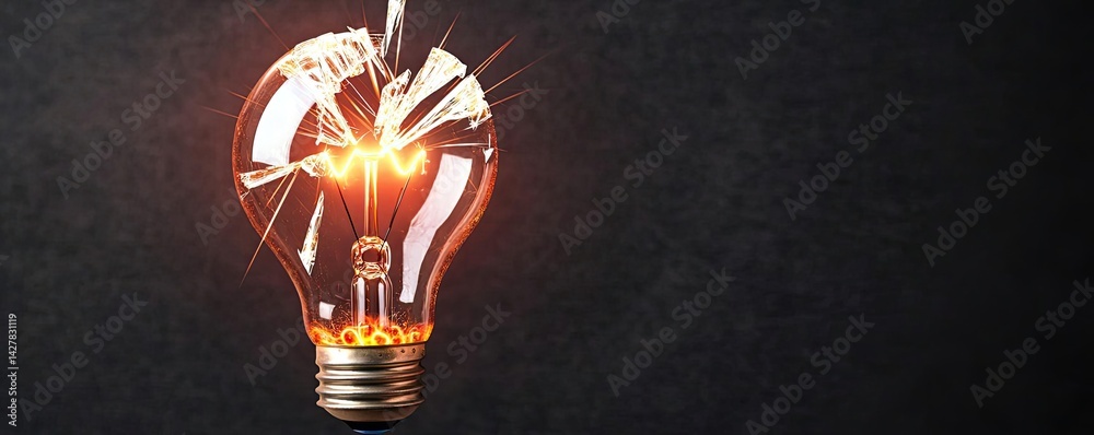 Aufkleber Explosion of lightbulb showing filament and invention concept. Innovative light bulb design with a unique shattering effect.