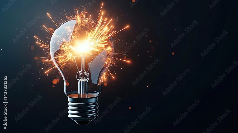 Poster explosion of lightbulb in electric high-speed burst concept. an exploding light bulb symbolizes crea
