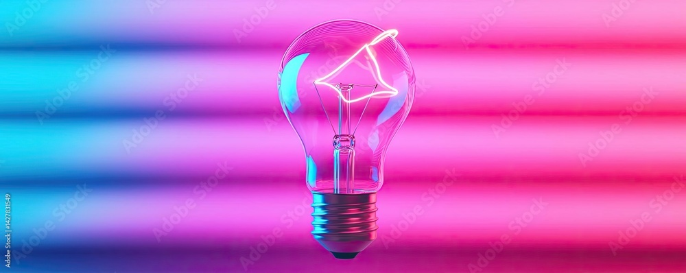 Poster Explosion of lightbulb with creative invention impact concept. A broken light bulb with colorful gradient background.