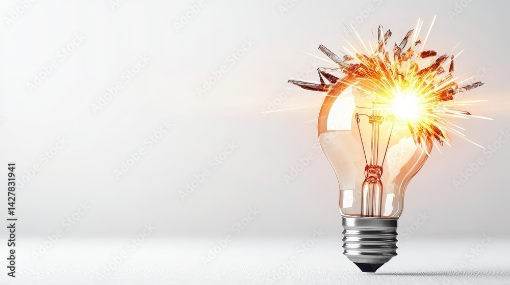 Aufkleber explosion of lightbulb with creative invention impact concept. a creative light bulb explosion illus