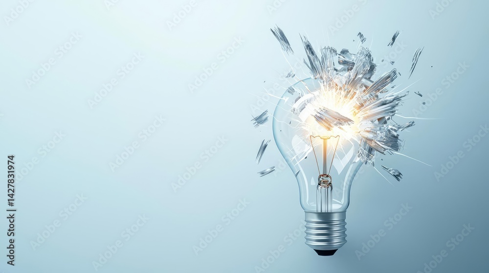Poster explosion of lightbulb in electric high-speed burst concept. a shattered light bulb representing bro