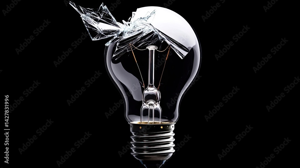 Poster explosion of lightbulb in electric high-speed burst concept. a shattered light bulb symbolizing brok