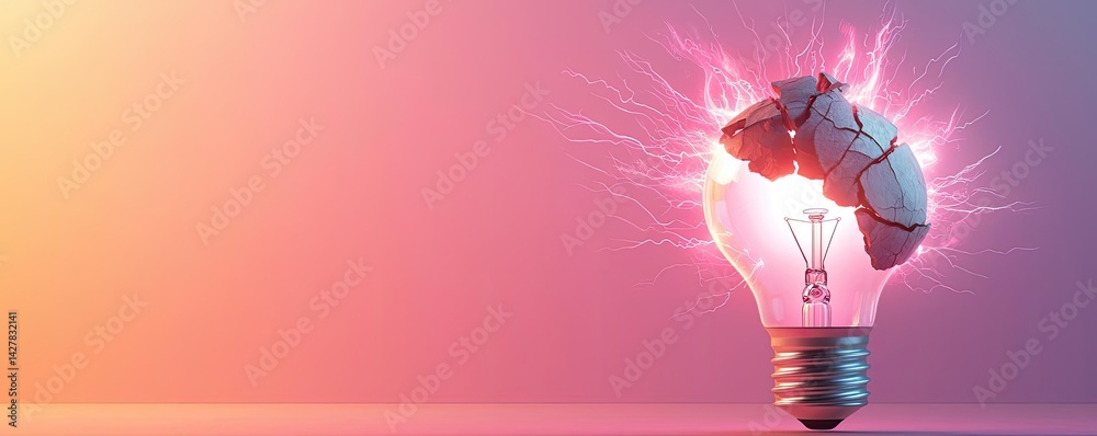Poster explosion of lightbulb with creative invention impact concept. creative concept of a brain inside a 