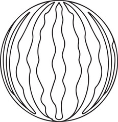 Minimalist black and white line art of circular watermelon with graphic seed design and symmetrical pattern in bold stylized monochrome style