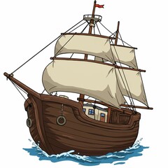 Classic Wooden Sailing Ship Illustration