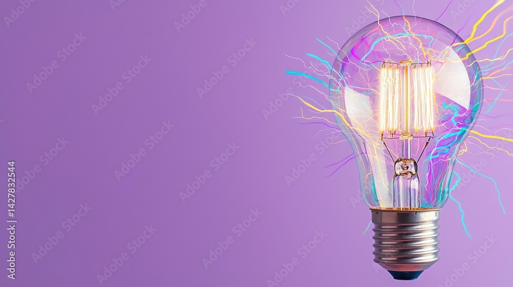 Poster explosion of lightbulb with creative invention impact concept. a vibrant light bulb glowing with ele