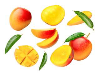 set of red mango fruits isolated on white