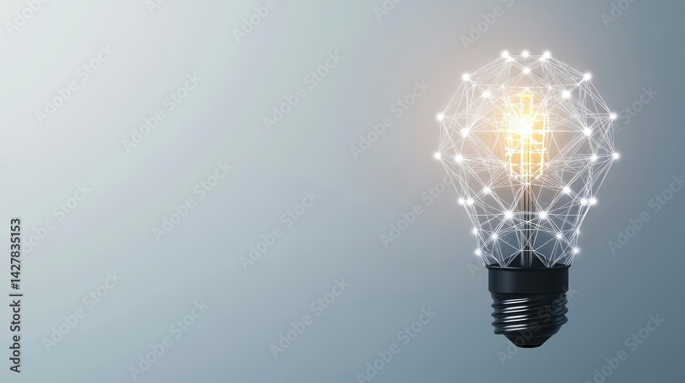 Poster polygon lightbulb with innovation and exchange concept. a glowing light bulb symbolizing innovation 