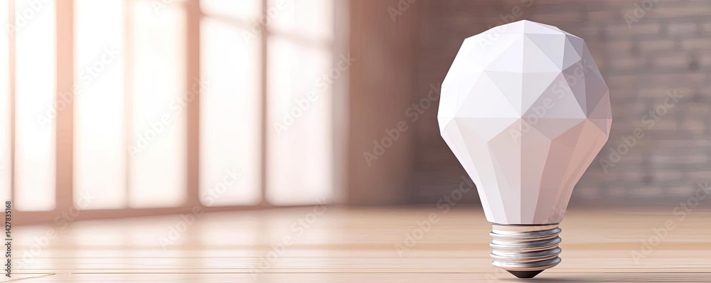 Poster polygon lightbulb in business and idea exchange concept. a modern geometric light bulb on an elegant