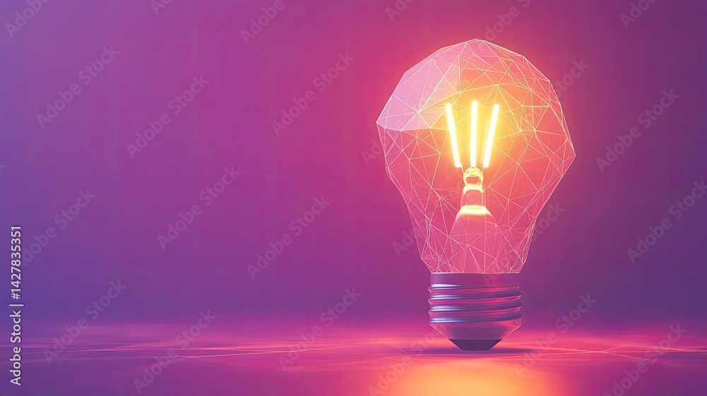 Poster Polygon lightbulb featuring lamp and network concept. A glowing bulb representing innovation and futuristic ideas.