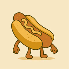 Funny cartoon hotdog character with playful pose and cute style. Great for t-shirt designs, kids products, branding, stickers, and food-themed projects.