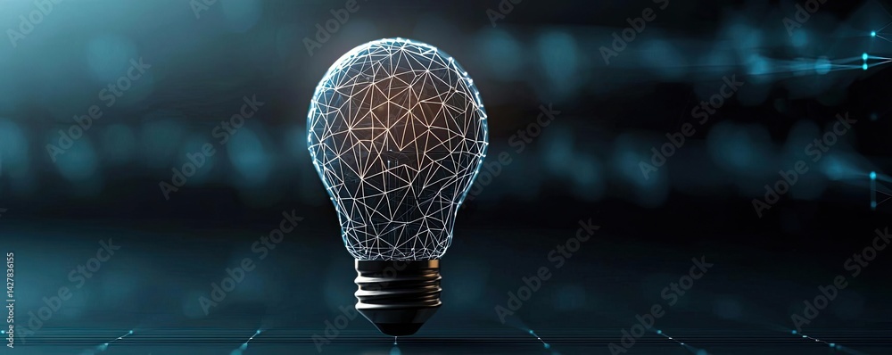 Poster polygon lightbulb with innovation and exchange concept. a digital light bulb design symbolizing inno