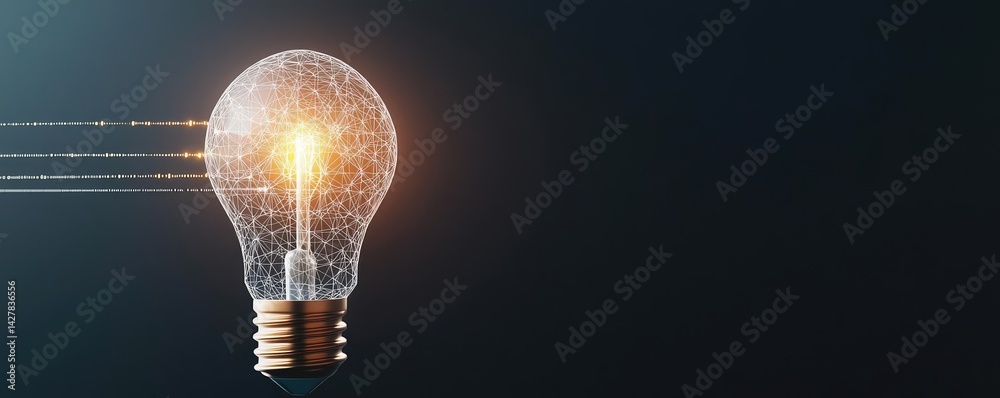 Poster polygon lightbulb with innovation and exchange concept. illuminating light bulb with glowing filamen