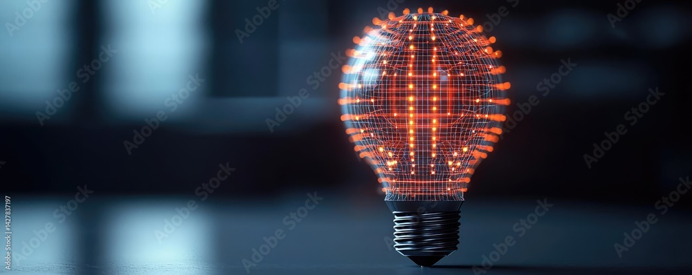 Poster polygon lightbulb in business and idea exchange concept. stylish light bulb glowing brightly in a mo