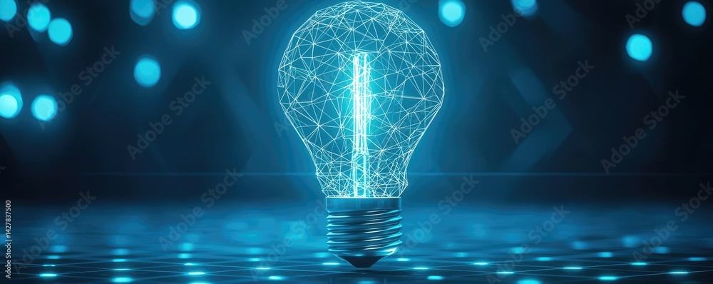 Poster polygon lightbulb with innovation and exchange concept. a glowing light bulb symbolizing innovation 