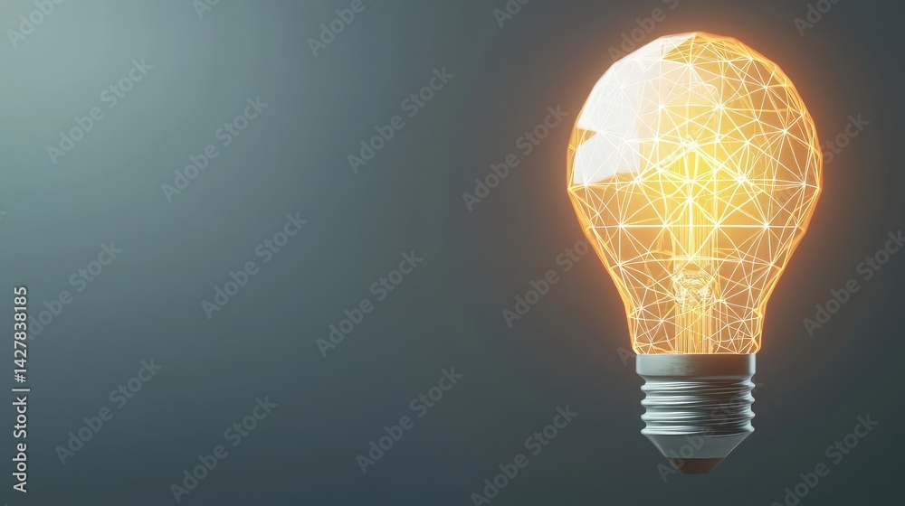 Poster polygon lightbulb featuring lamp and network concept. illuminated light bulb glowing with innovative
