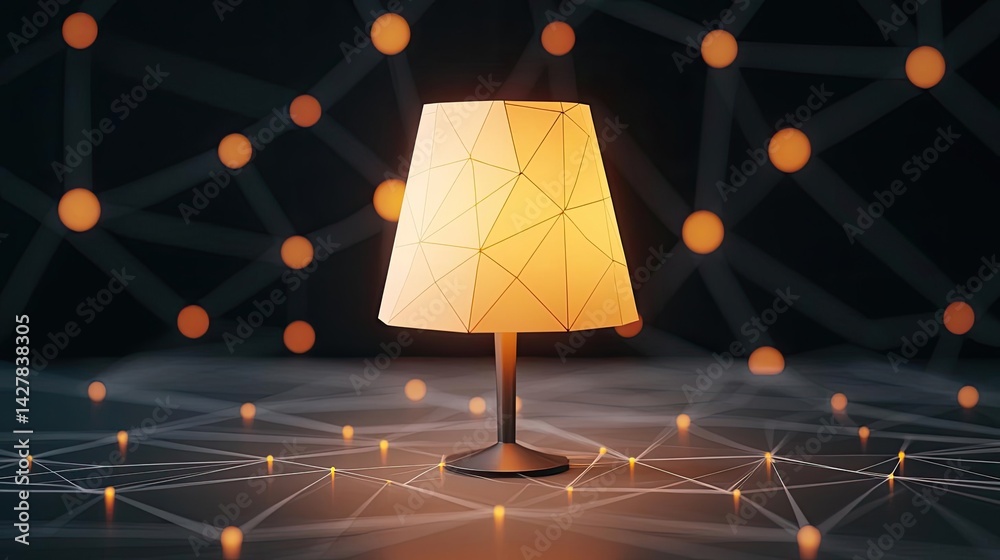Poster polygon lightbulb featuring lamp and network concept. stylish lamp illuminating a modern, geometric 