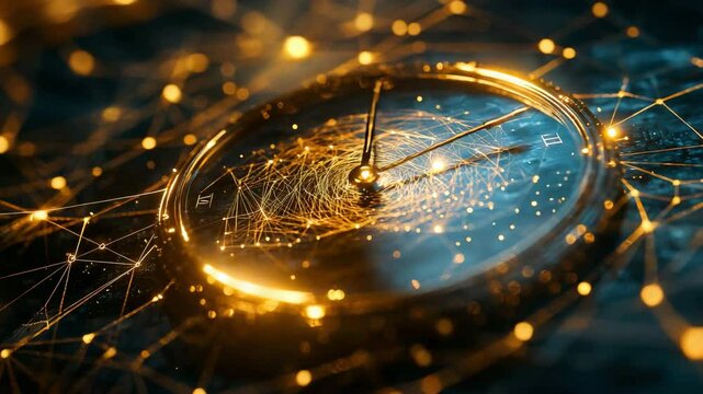 Illuminated clock with a soft glowing light casting beautiful shadows in a dimly lit environment