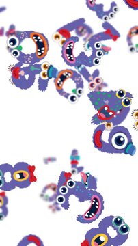 Whimsical Monster Parade in Vibrant Motion