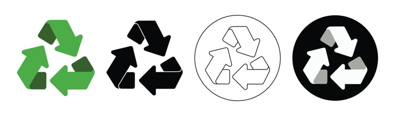 Recycle Symbol Variations Green Black White Line Art