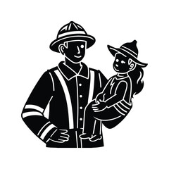 Firefighter child rescue icon silhouette vector with white background