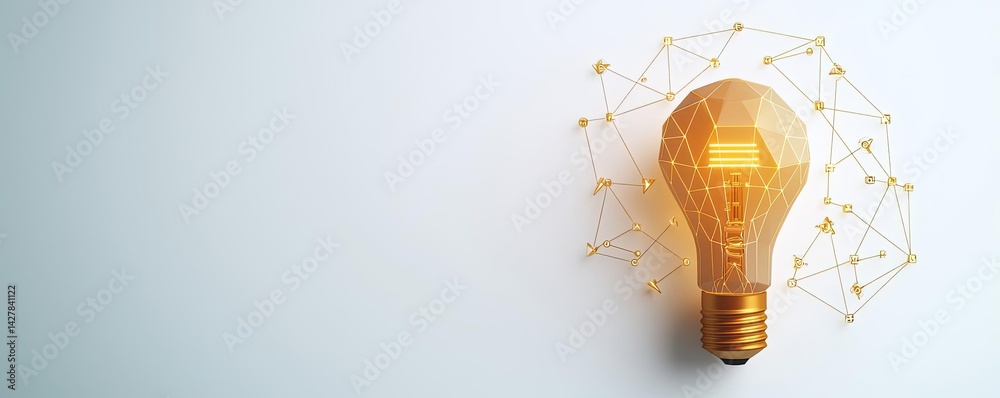 Poster polygon lightbulb with innovation and exchange concept. a glowing light bulb symbolizing innovative 