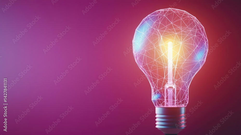 Poster polygon lightbulb featuring lamp and network concept. a glowing light bulb with intricate designs on