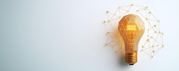 Polygon lightbulb with innovation and exchange concept. A glowing light bulb symbolizing innovative ideas and creativity.