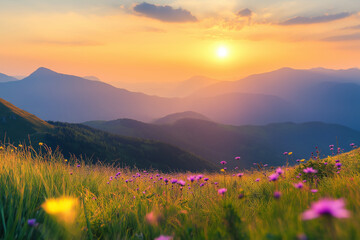 Fototapeta premium Mountains at Sunset – Beautiful Summer Landscape in Nature