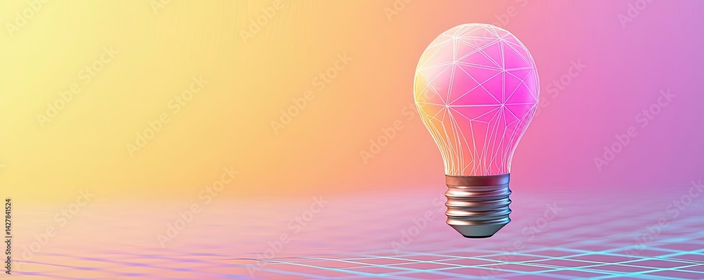 Poster polygon lightbulb featuring lamp and network concept. a glowing electric light bulb against a colorf