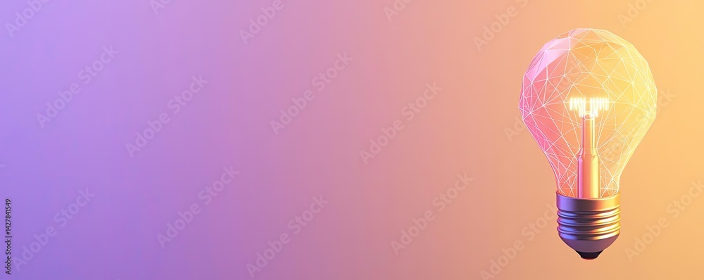 Aufkleber Polygon lightbulb featuring lamp and network concept. Glowing light bulb against a soft gradient background.