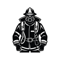 Firefighter dressed for duty icon silhouette vector with white background