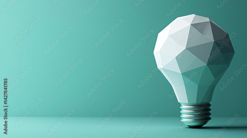 Poster Polygon lightbulb featuring lamp and network concept. A geometric light bulb design on a teal background.