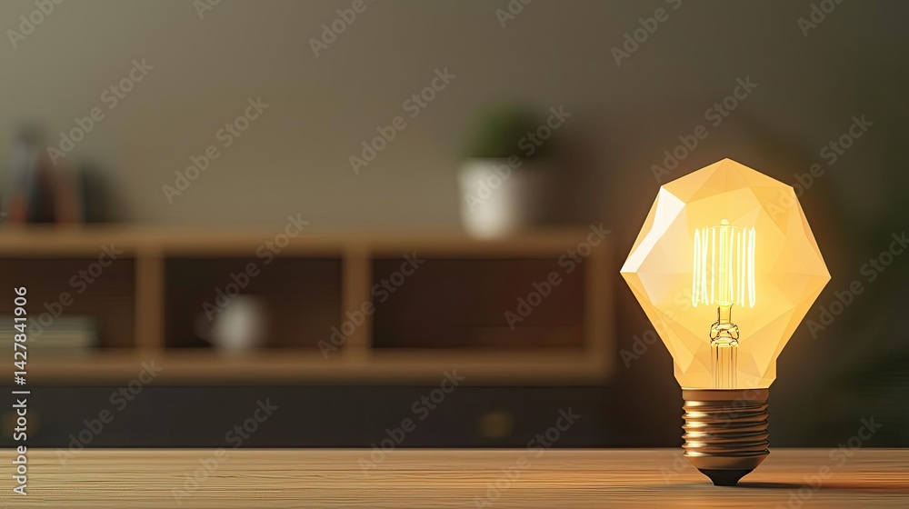Poster polygon lightbulb in business and idea exchange concept. stylish light bulb illuminating a cozy home