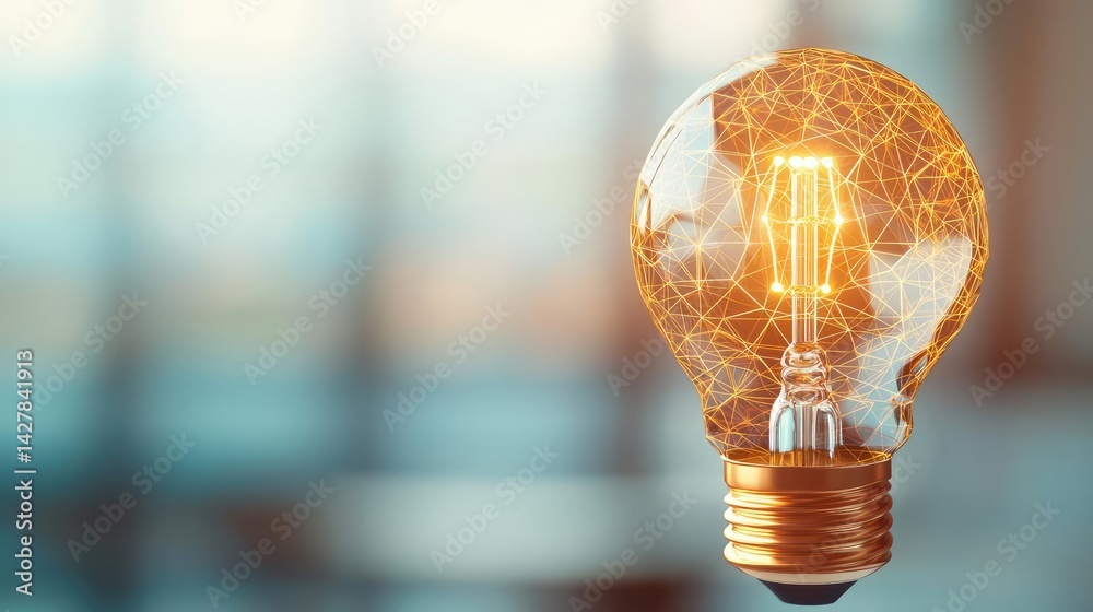 Poster polygon lightbulb in business and idea exchange concept. illuminated light bulb glowing with innovat
