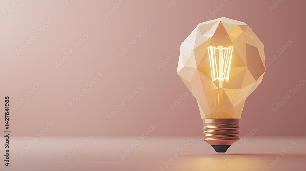Poster Polygon lightbulb in business and idea exchange concept. Stylish geometric light bulb on a soft background.