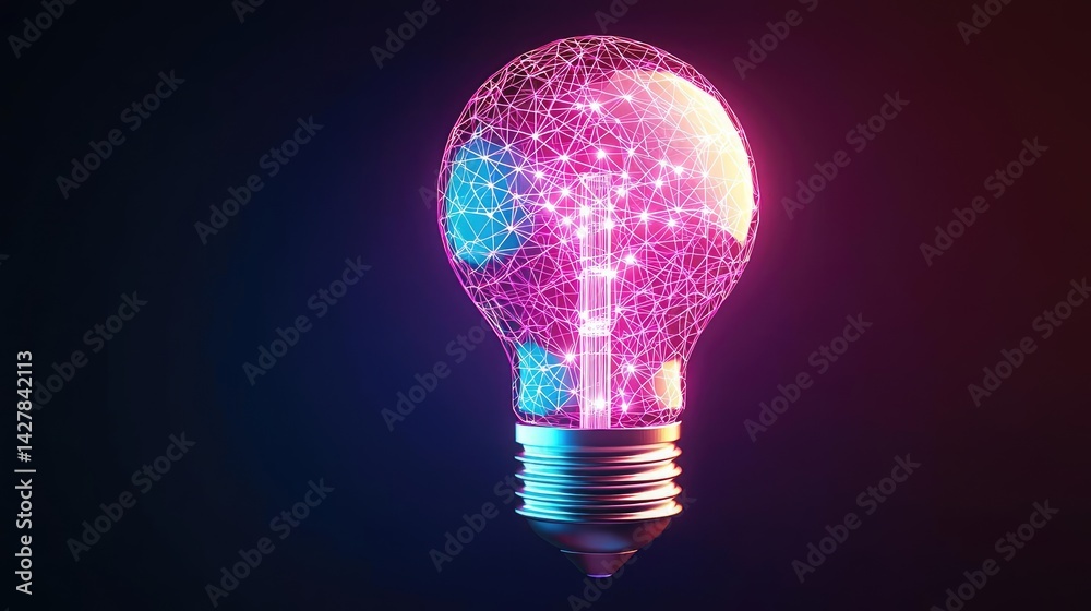 Poster Polygon lightbulb with innovation and exchange concept. A colorful light bulb design representing innovation and creativity.